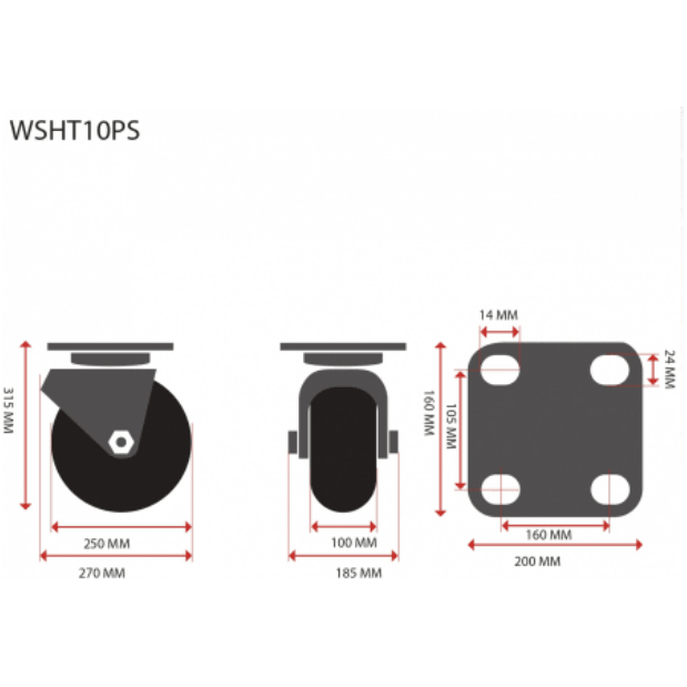 MAMMUTH Lenkrolle 250 x 100mm PU Rolle 1800kg WSHT10PS - Tools.de TP Profishop GmbH