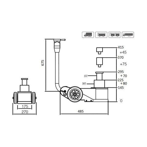MAMMUTH LKW Wagenheber Lufthydraulisch LKW 30T - 15T Pneumatikantrieb FJ30AHT - Tools.de TP Profishop GmbH
