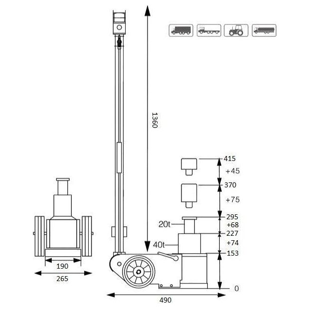 MAMMUTH LKW Wagenheber Lufthydraulisch LKW 40T - 20T Pneumatikantrieb FJ40AHT - Tools.de TP Profishop GmbH