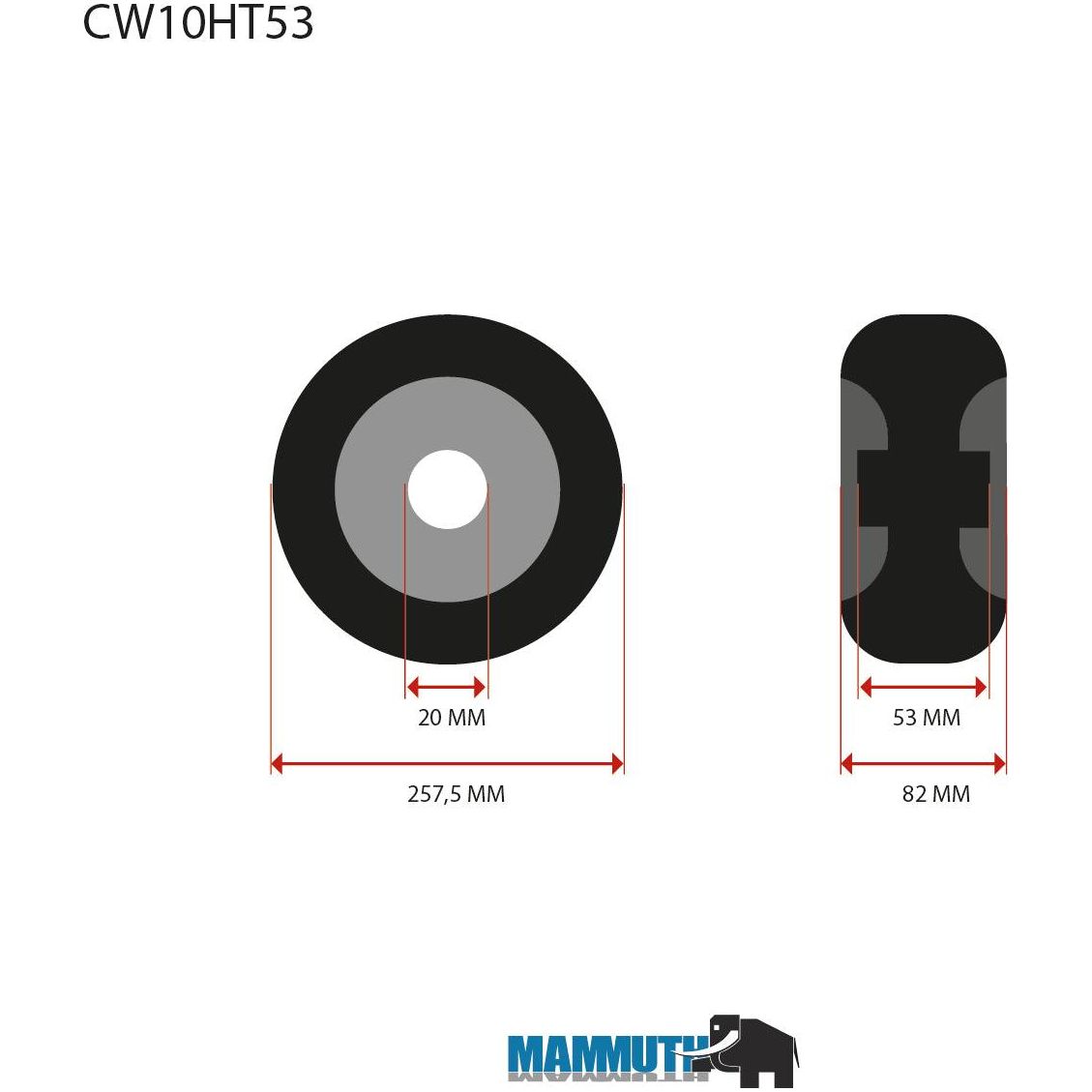 MAMMUTH Loses Rad für Stapelkarre HT25AL und HT25IR / Ersatzrolle 258 x 82mm CW10HT53 - Tools.de TP Profishop GmbH