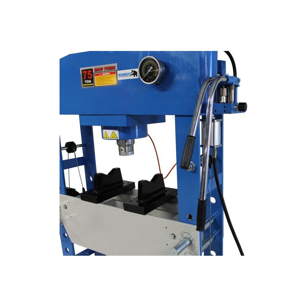 MAMMUTH Werkstattpresse 75 Tonnen Druckluft - 75t Industriepresse, manuell und pneumatisch, blau, Rahmen geschweißt SP75HAL - Tools.de TP Profishop GmbH