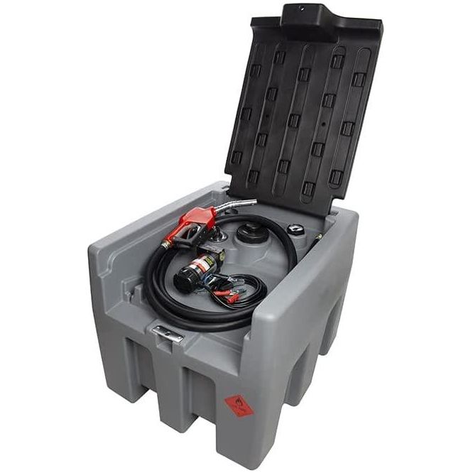 Mobile Tankstelle Diesel 210l, Transporttank 210 Liter - Dieseltank - Mobile Tankanlage, Tankstelle Tankanlage Diesel mit 12V Pumpe (Kabel 4m) und Zapfpistole mit 4m Schlauch - Tools.de TP Profishop GmbH