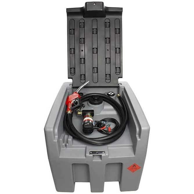 Mobile Tankstelle Diesel 210l, Transporttank 210 Liter - Dieseltank - Mobile Tankanlage, Tankstelle Tankanlage Diesel mit 12V Pumpe (Kabel 4m) und Zapfpistole mit 4m Schlauch - Tools.de TP Profishop GmbH