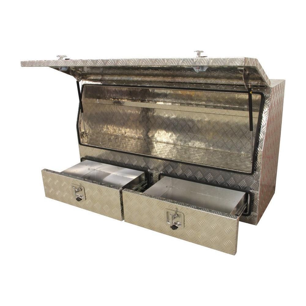 TOOLBOX4YOU Aluminium Pickup Truck Aufbewahrungsbox - Werkzeugkiste Riffelblech mit Tür und 2 Schubladen JSB14SDD2 - Tools.de TP Profishop GmbH