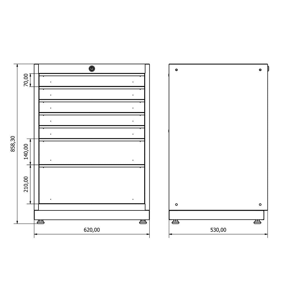 TOOLBOX4YOU Unterschrank 7 Schubladen Expert BG62L7- Vormontiert, Freistehend, 1,2mm dickes Blech - Tools.de TP Profishop GmbH