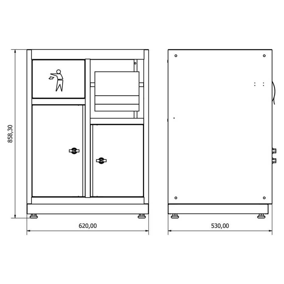 TOOLBOX4YOU Unterschrank-Abfallbehälter und Papierhalter Expert BG62TB - Vormontiert, Freistehend, 1,2mm dickes Blech - Tools.de TP Profishop GmbH