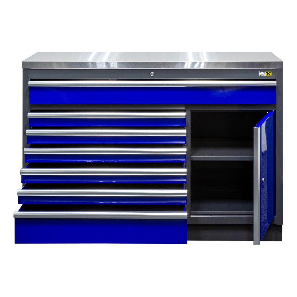 TOOLBOX4YOU Unterschrank breit 7 Schubladen und 1 Tür mit Edelstahlarbeitsplatte GC13L7S - Tools.de TP Profishop GmbH