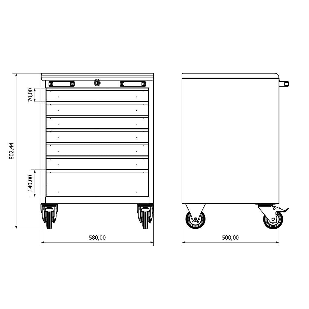 TOOLBOX4YOU Unterschrank fahrbar 7 Schubladen Expert BG58SC7 - Tools.de TP Profishop GmbH