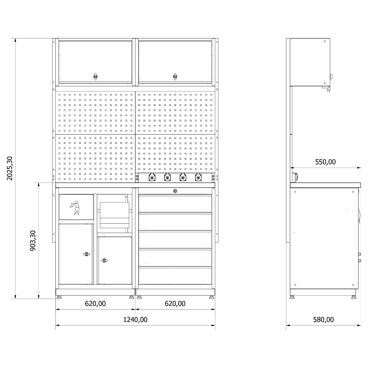TOOLBOX4YOU Werkstattmodul 1 Expert - Profi Werkbank mit Steckdosen BGMOD1, vormontiert, Freistehend, 1,2mm dickes Blech - Tools.de TP Profishop GmbH