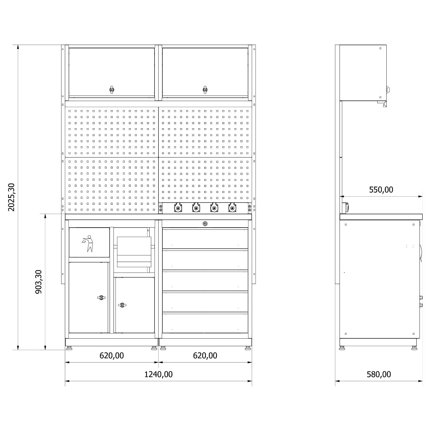 TOOLBOX4YOU Werkstattmodul 1 Expert - Profi Werkbank mit Steckdosen BGMOD1, vormontiert, Freistehend, 1,2mm dickes Blech - Tools.de TP Profishop GmbH