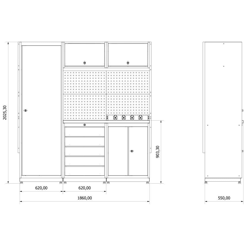 TOOLBOX4YOU Werkstattmodul 2 Expert - Profi Werkbank mit Steckdosen BGMOD2 - Vormontiert, Freistehend, 1,2mm dickes Blech - Tools.de TP Profishop GmbH