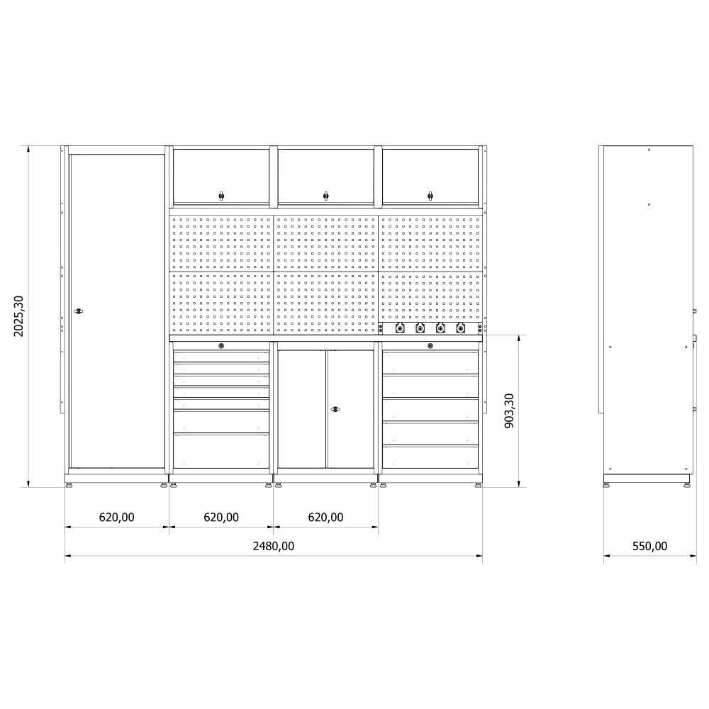 TOOLBOX4YOU Werkstattmodul 3 Expert - Profi Werkbank mit Steckdosen BGMOD3 - Vormontiert, Freistehend, 1,2mm dickes Blech - Tools.de TP Profishop GmbH
