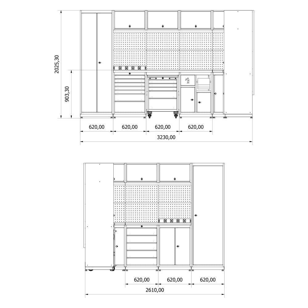 TOOLBOX4YOU Werkstattmodul 4 Expert - Profi Werkbank mit Steckdosen BGMOD4 - Vormontiert, Freistehend, 1,2mm dickes Blech - Tools.de TP Profishop GmbH