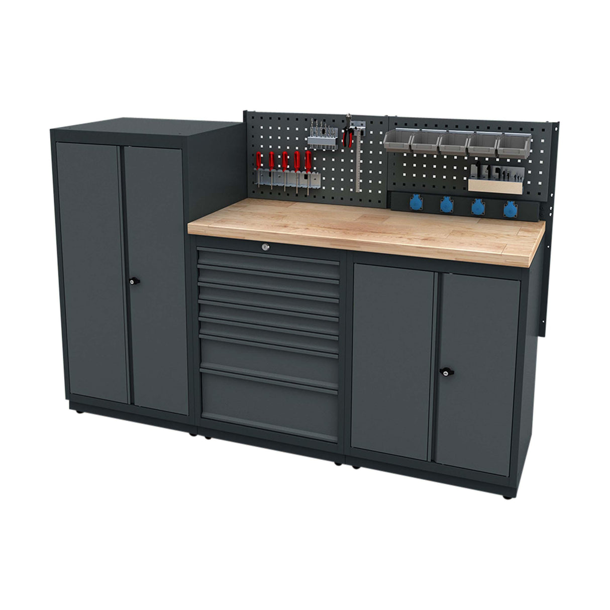 TOOLBOX4YOU Workshopmodul B Expert - Profiwerkbank mit Steckdosen BGMODB - Vormontiert, Freistehend, 1,2mm dickes Blech - Tools.de TP Profishop GmbH
