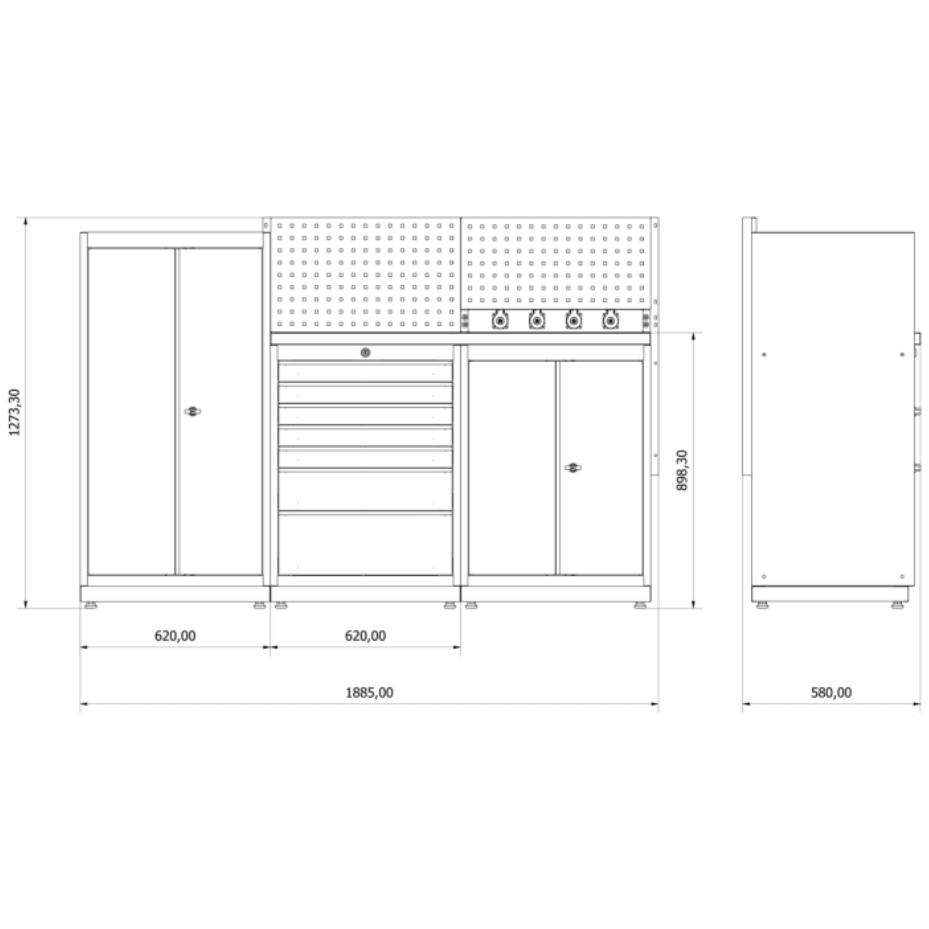 TOOLBOX4YOU Workshopmodul B Expert - Profiwerkbank mit Steckdosen BGMODB - Vormontiert, Freistehend, 1,2mm dickes Blech - Tools.de TP Profishop GmbH