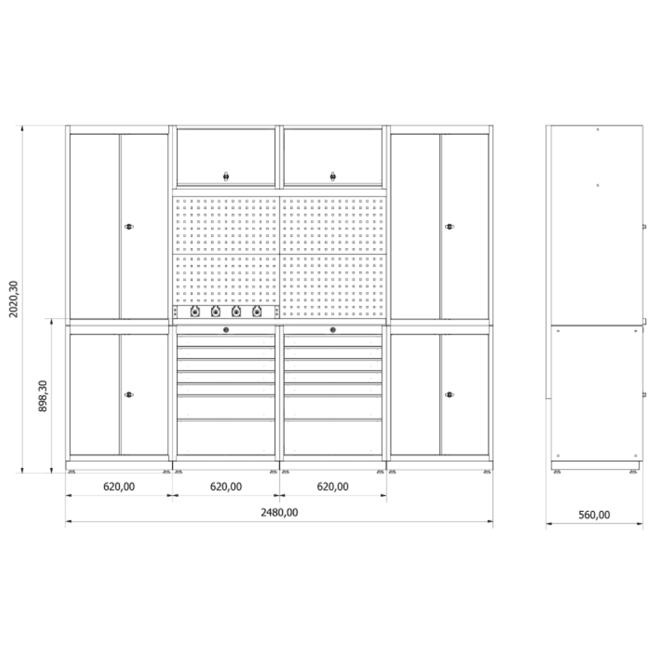 TOOLBOX4YOU Workshopmodul C Expert - Profi Werkbank mit Steckdosen BGMODC - Vormontiert, Freistehend, 1,2mm dickes Blech - Tools.de TP Profishop GmbH