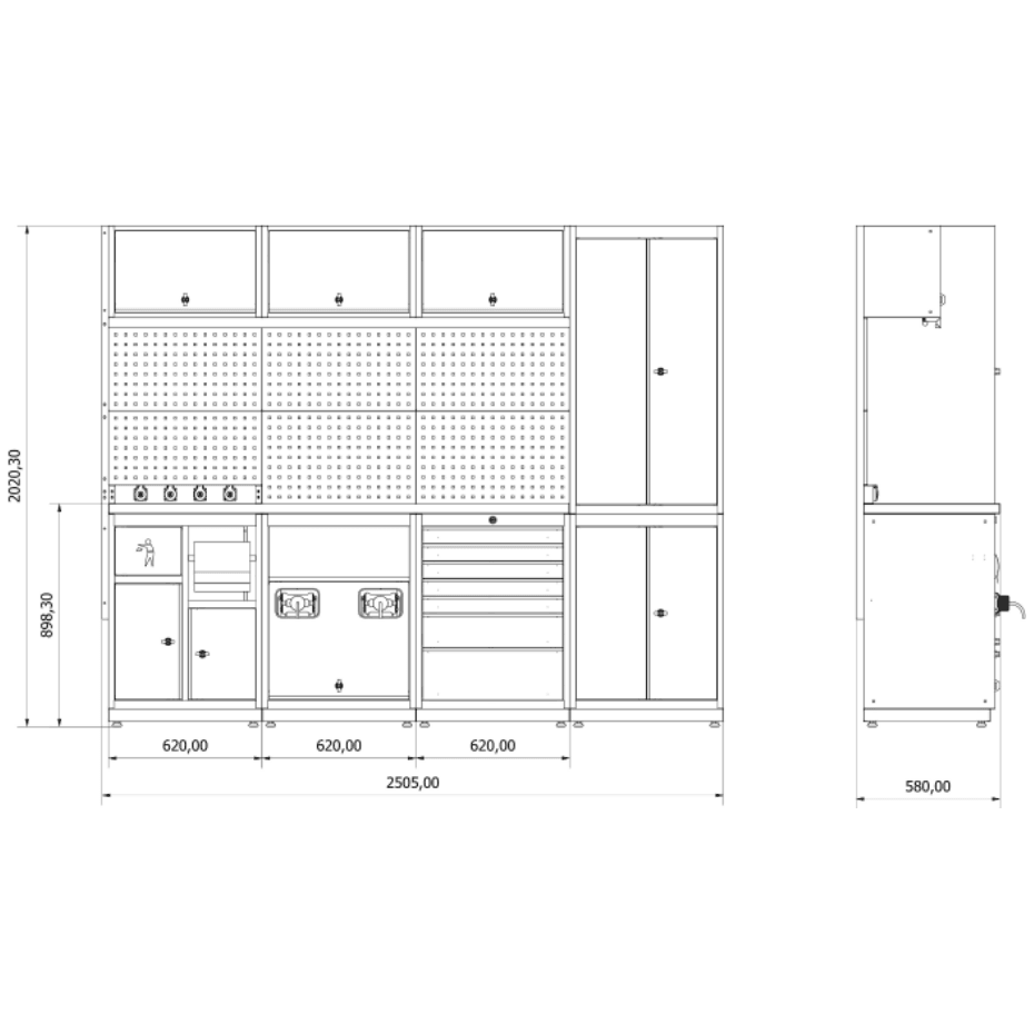 TOOLBOX4YOU Workshopmodul D Expert- Profi Werkbank mit Steckdosen BGMODD - Vormontiert, Freistehend, 1,2mm dickes Blech - Tools.de TP Profishop GmbH