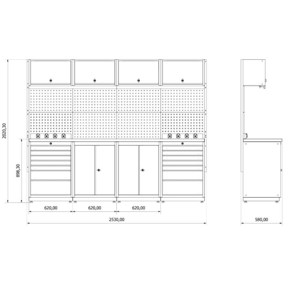 TOOLBOX4YOU Workshopmodul E Expert - Profi Werkbank mit Steckdosen BGMODE - Vormontiert, Freistehend, 1,2mm dickes Blech - Tools.de TP Profishop GmbH