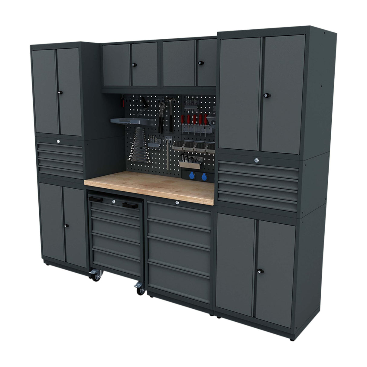 TOOLBOX4YOU Workshopmodul F Expert - Profi Werkbank mit Steckdosen BGMODF - Vormontiert, Freistehend, 1,2mm dickes Blech - Tools.de TP Profishop GmbH