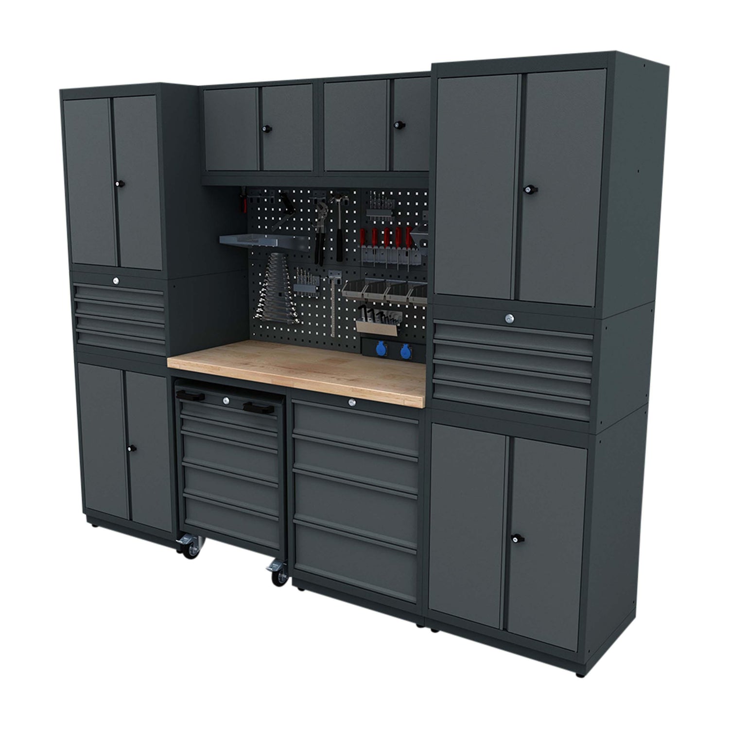 TOOLBOX4YOU Workshopmodul F Expert - Profi Werkbank mit Steckdosen BGMODF - Vormontiert, Freistehend, 1,2mm dickes Blech - Tools.de TP Profishop GmbH