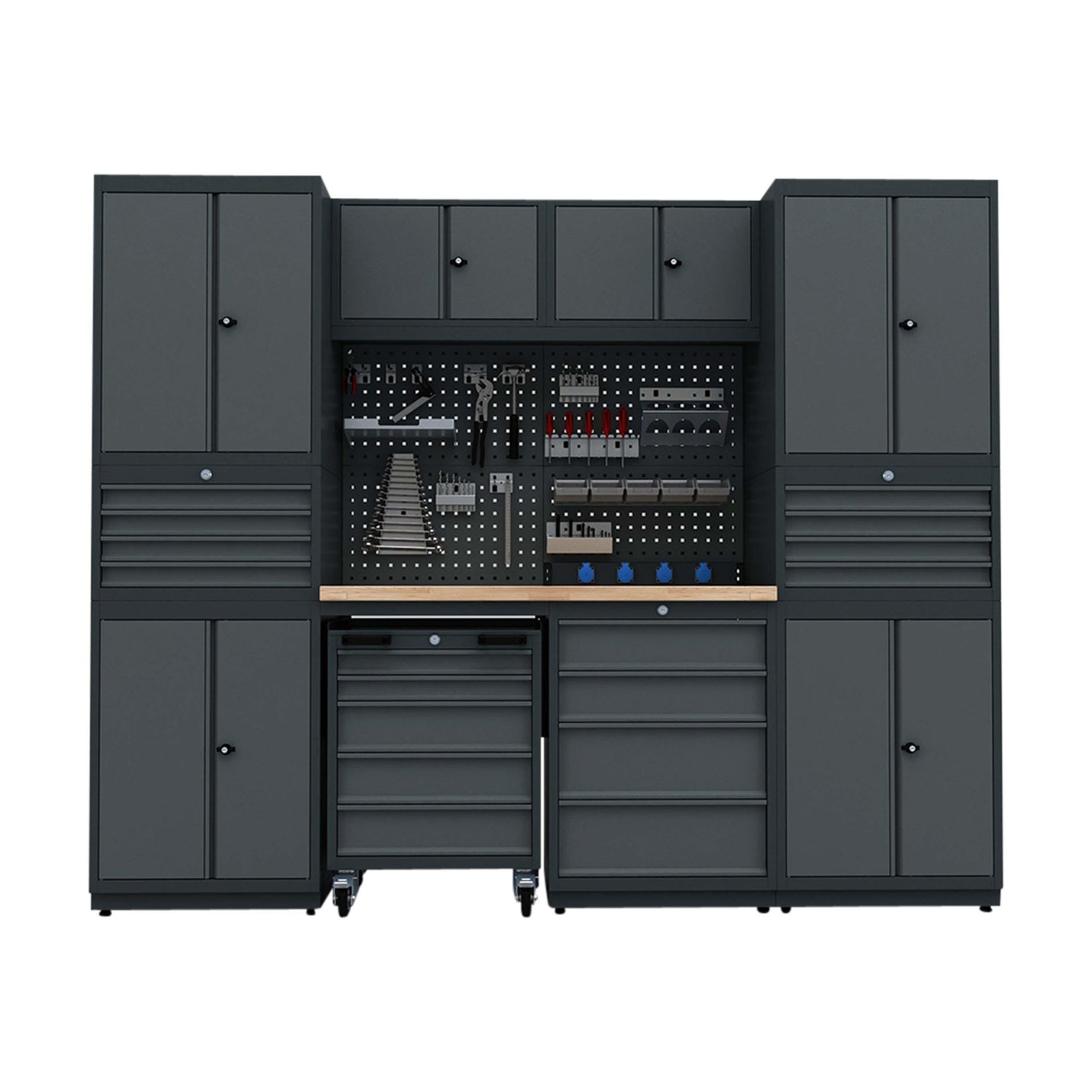 TOOLBOX4YOU Workshopmodul F Expert - Profi Werkbank mit Steckdosen BGMODF - Vormontiert, Freistehend, 1,2mm dickes Blech - Tools.de TP Profishop GmbH