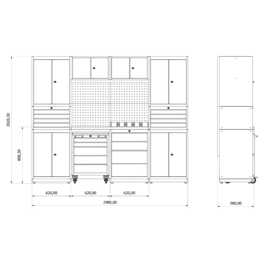 TOOLBOX4YOU Workshopmodul F Expert - Profi Werkbank mit Steckdosen BGMODF - Vormontiert, Freistehend, 1,2mm dickes Blech - Tools.de TP Profishop GmbH