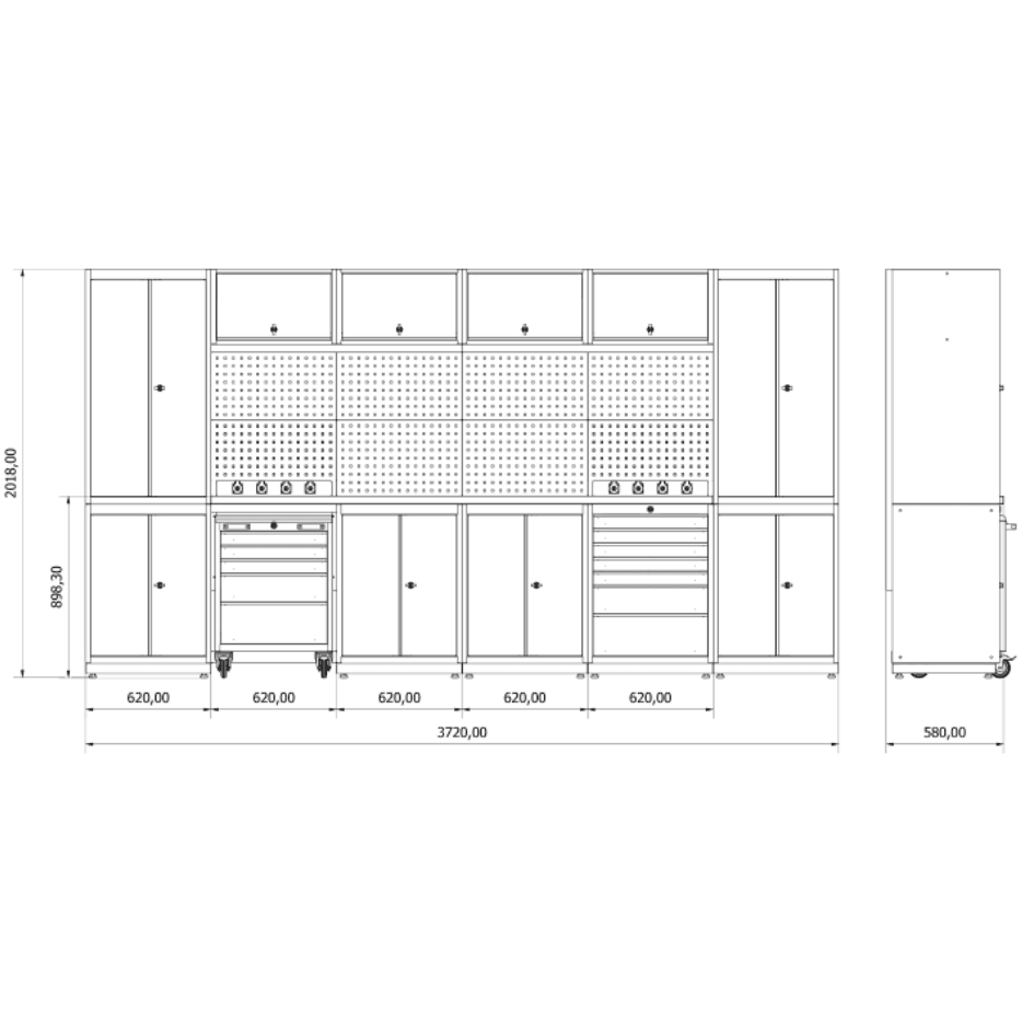 TOOLBOX4YOU Workshopmodul G Expert - Profi Werkbank mit Steckdosen BGMODG - Vormontiert, Freistehend, 1,2mm dickes Blech - Tools.de TP Profishop GmbH