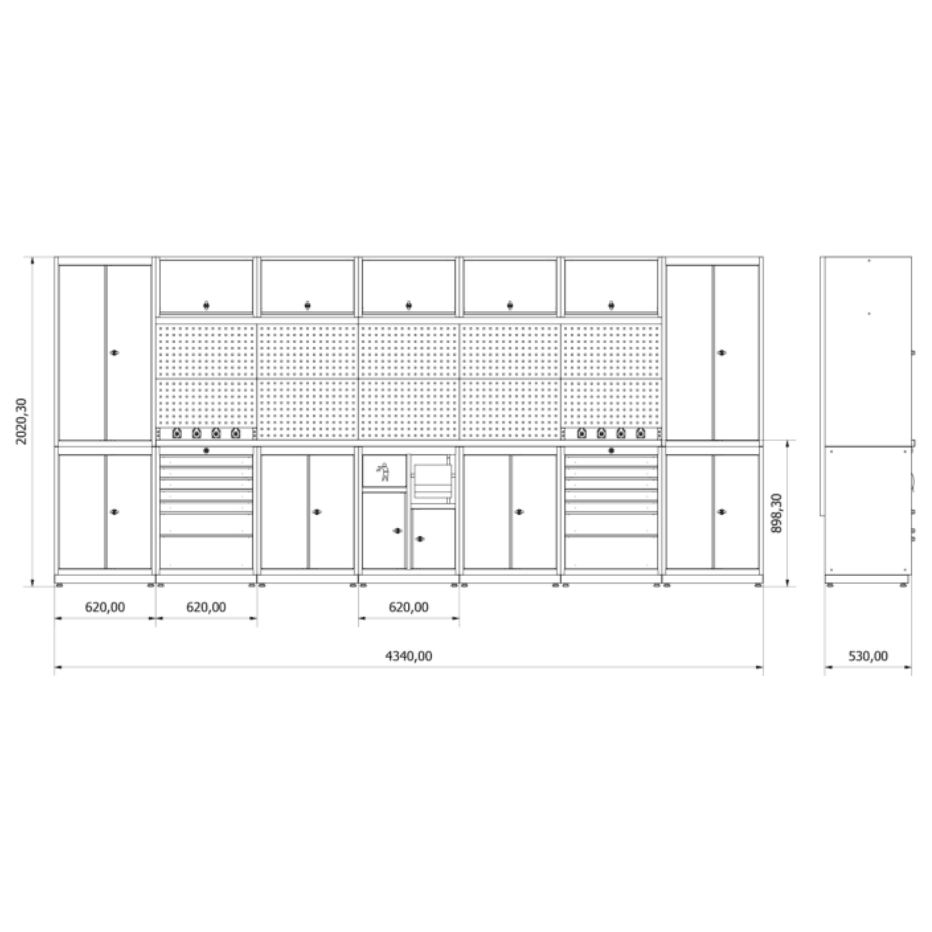 TOOLBOX4YOU Workshopmodul I Expert - Profi Werkbank mit Steckdosen BGMODI - Vormontiert, Freistehend, 1,2mm dickes Blech - Tools.de TP Profishop GmbH