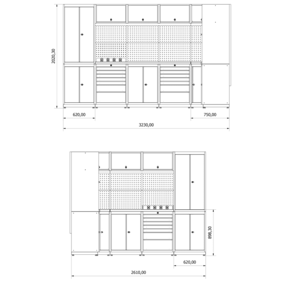 TOOLBOX4YOU Workshopmodul J Expert - Profi Werkbank mit Steckdosen BGMODJ - Vormontiert, Freistehend, 1,2mm dickes Blech - Tools.de TP Profishop GmbH