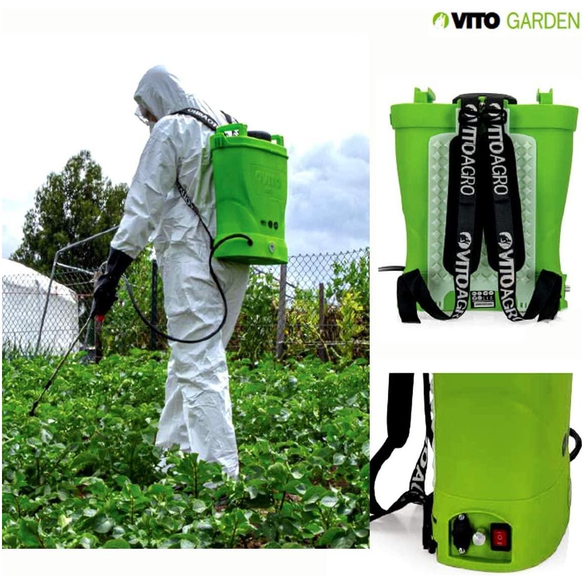 VITO 16 Liter Akku Drucksprüher Rückenspritze 12V Blei-Akku 110cm Teleskop Düngung Unkraut Schädlingsbekämpfung 16L Tank - Tools.de TP Profishop GmbH