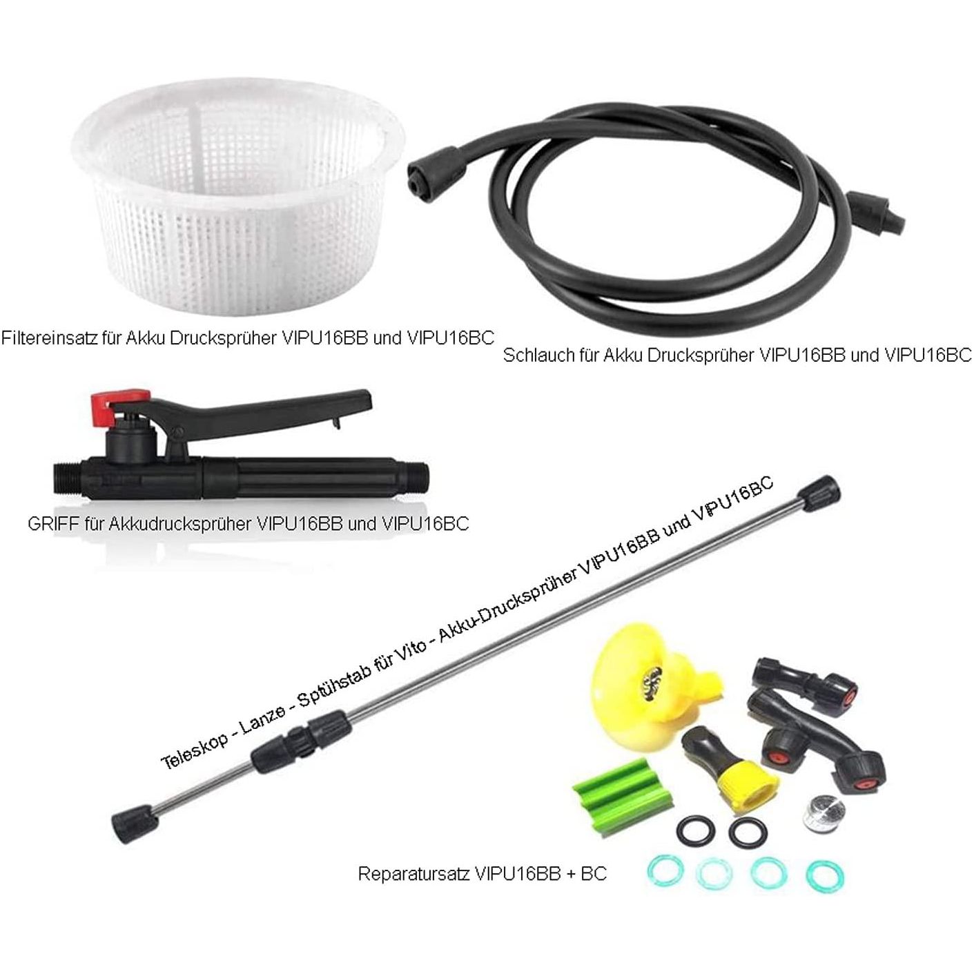 VITO 16 Liter Akku Drucksprüher Rückenspritze 12V Blei-Akku 110cm Teleskop Düngung Unkraut Schädlingsbekämpfung 16L Tank - Tools.de TP Profishop GmbH