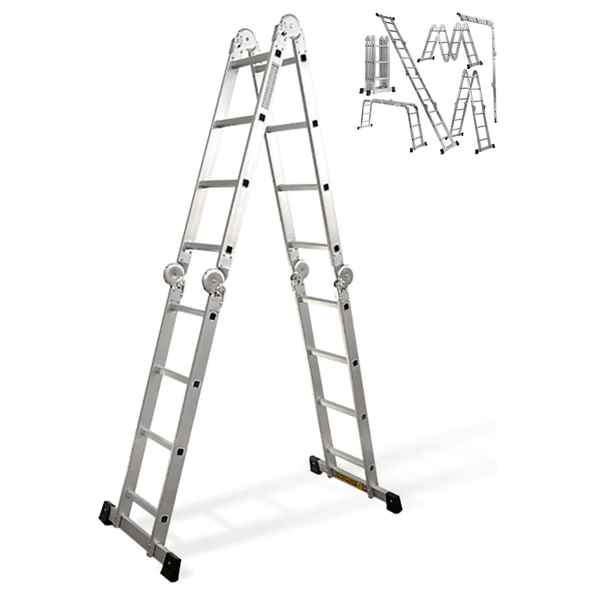 VITO Arbeitsbühne Leiter, 4x4 Klappleiter, Mehrzweckleiter 5,51 m, Aluleiter, Haushaltsleiter, bis 150 kg, 16 Stufen, Sicher und zuverlässig EN 131, Alu-Silber VIEM47 - Tools.de TP Profishop GmbH