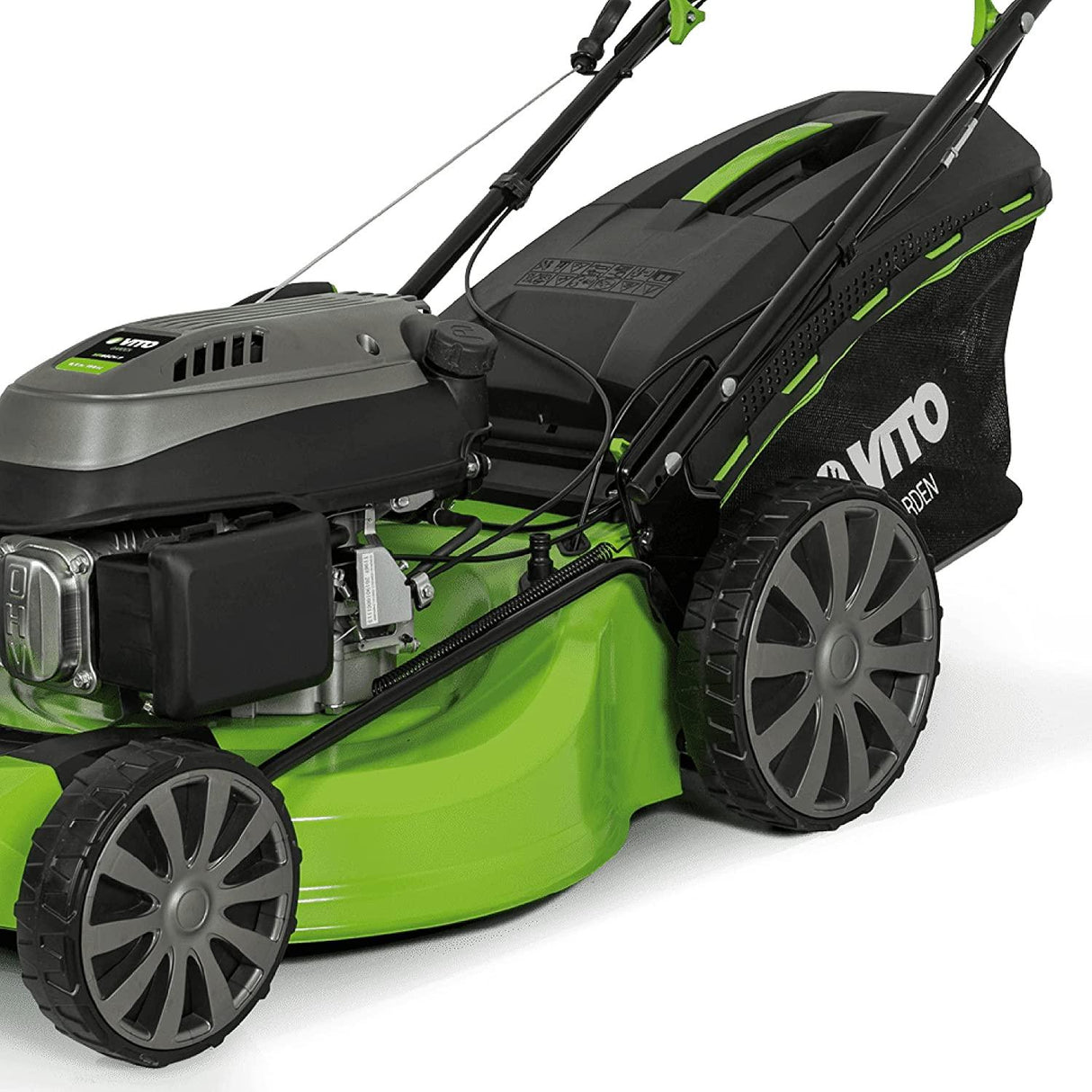 VITO Benzin Rasenmäher 4-in-1, Radantrieb Geschwindigkeits-Einstellung, Easy Clean 6,5PS - Schnittbreite 53cm, 65L Fangkorb, 6-stufige Höhenverstellung, Test Oberklasse Rasenmäher 1.5 gut - sehr gut - Tools.de TP Profishop GmbH