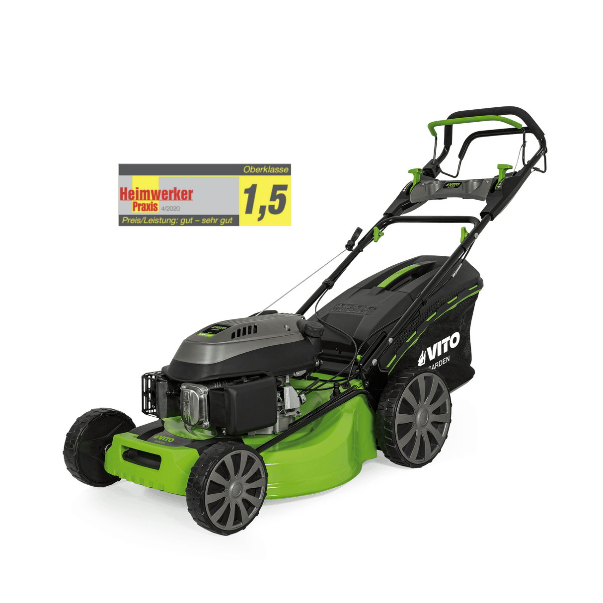 VITO Benzin Rasenmäher 4-in-1, Radantrieb Geschwindigkeits-Einstellung, Easy Clean 6,5PS - Schnittbreite 53cm, 65L Fangkorb, 6-stufige Höhenverstellung, Test Oberklasse Rasenmäher 1.5 gut - sehr gut - Tools.de TP Profishop GmbH