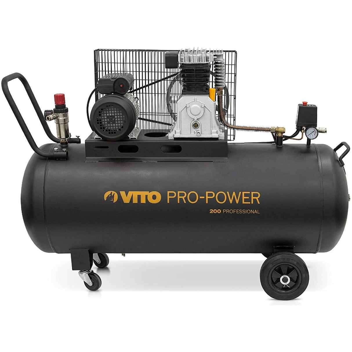 VITO Black Series Pro-Power 200 Liter Kompressor 10 bar 230v 4 PS (12 bar max) 400L/Min - Luftkompressor 200L Kessel Ölgeschmiert, Druckluftkompressor 10 Bar Kompressor 3000W - Tools.de TP Profishop GmbH