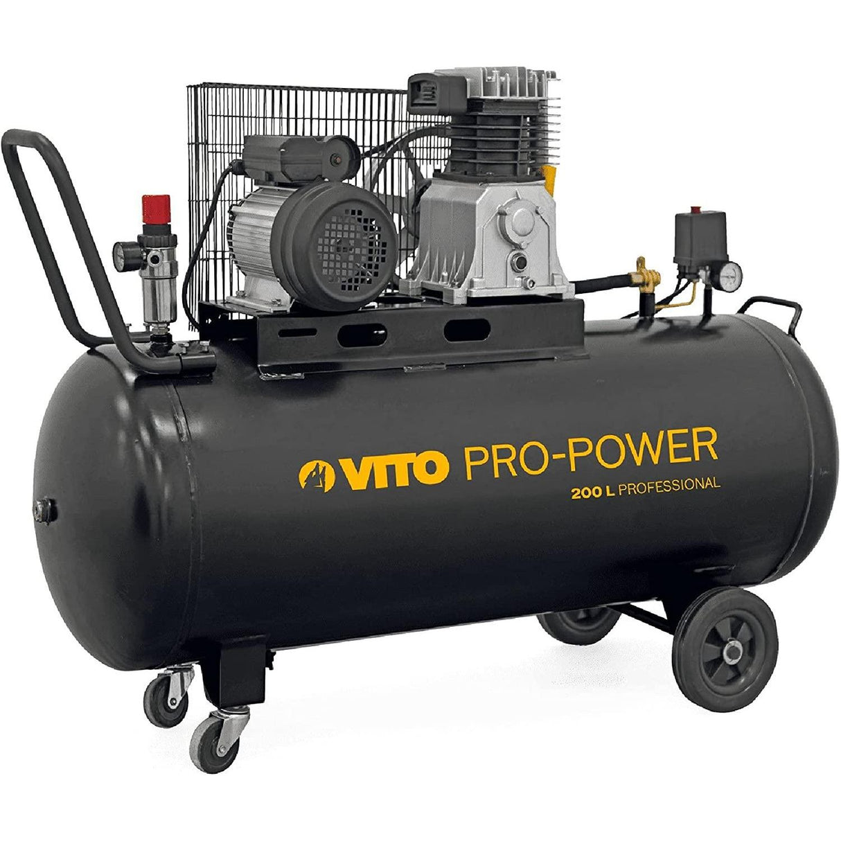 VITO Black Series Pro-Power 200 Liter Kompressor 10 bar 230v 4 PS (12 bar max) 400L/Min - Luftkompressor 200L Kessel Ölgeschmiert, Druckluftkompressor 10 Bar Kompressor 3000W - Tools.de TP Profishop GmbH