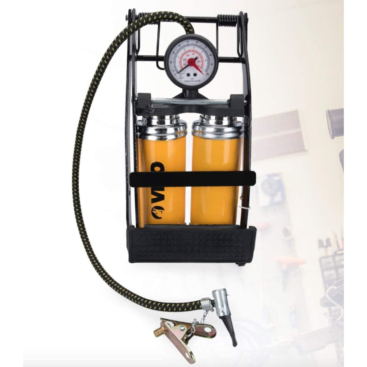 VITO Fußluftpumpe Doppelzylinder 2 Zylinder mit Manometer bis 7 bar - Tools.de TP Profishop GmbH