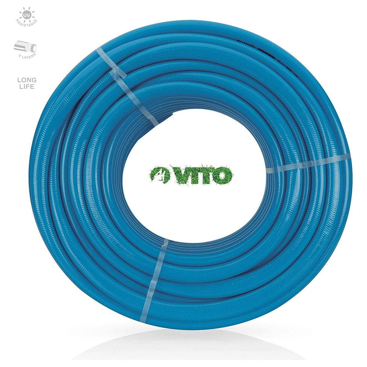 VITO Garden - 50 m PVC verstärkter Flexibel Gartenschlauch LongLIFE 15 mm | 5/8" aus robustem Kreuz- und Trikotgewebe, Druck- und UV-beständig | knickfrei | verdrehungsfest - 1,70 €/m - Tools.de TP Profishop GmbH