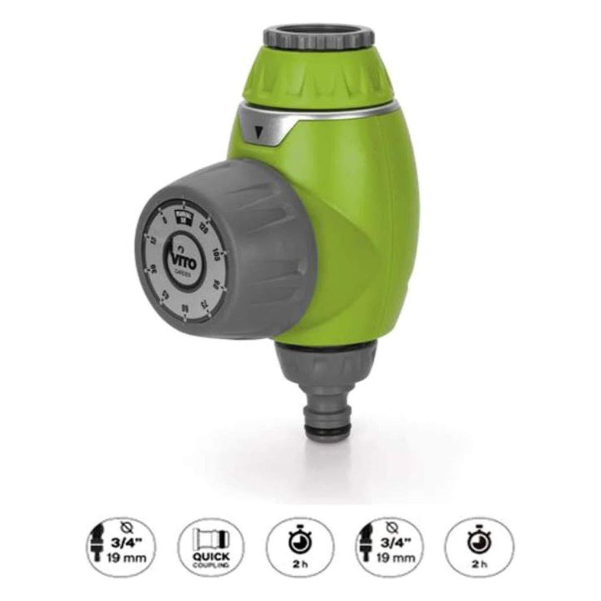 VITO Garden Bewässerungsuhr - Zeitschaltuhr für Wasserhähne 26.5 mm (G 3/4), Flexible Bewässerungsdauer (bis 120 min), leichtes Anschließen Dank Quick Coupling, VIPR2H - Tools.de TP Profishop GmbH