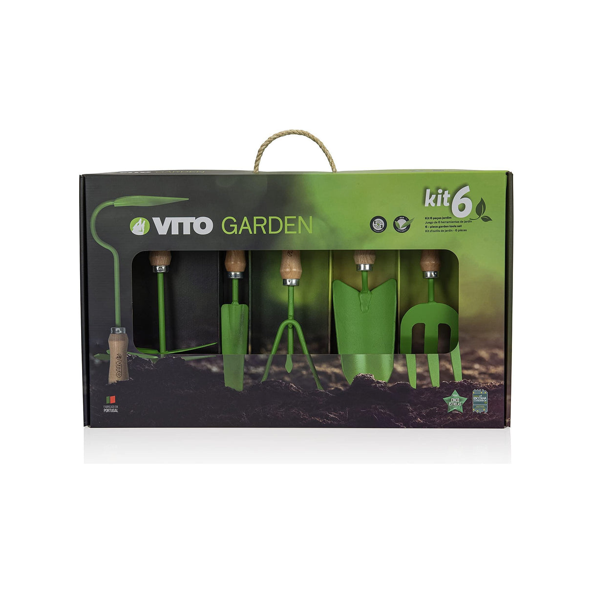 VITO Garden - Gartenwerkzeug Set 6 Teile - Blumenkelle, Unkrautstecher, Handkralle, Blumengabel - für Garten und Balkon - hochwertige Gartengeräte aus Stahl - Handmade in Portugal - Tools.de TP Profishop GmbH
