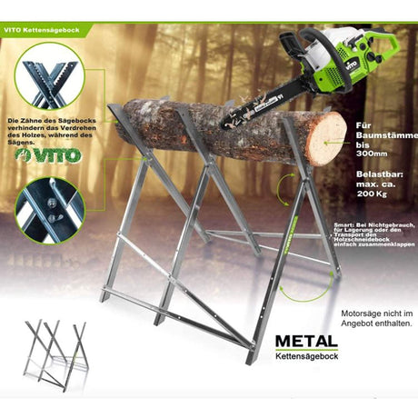 VITO Garden Kettensägebock - max. 200 kg, Sägebock für Baumstämme bis 300mm, verzinkte Winkelprofile aus Metall - Tools.de TP Profishop GmbH