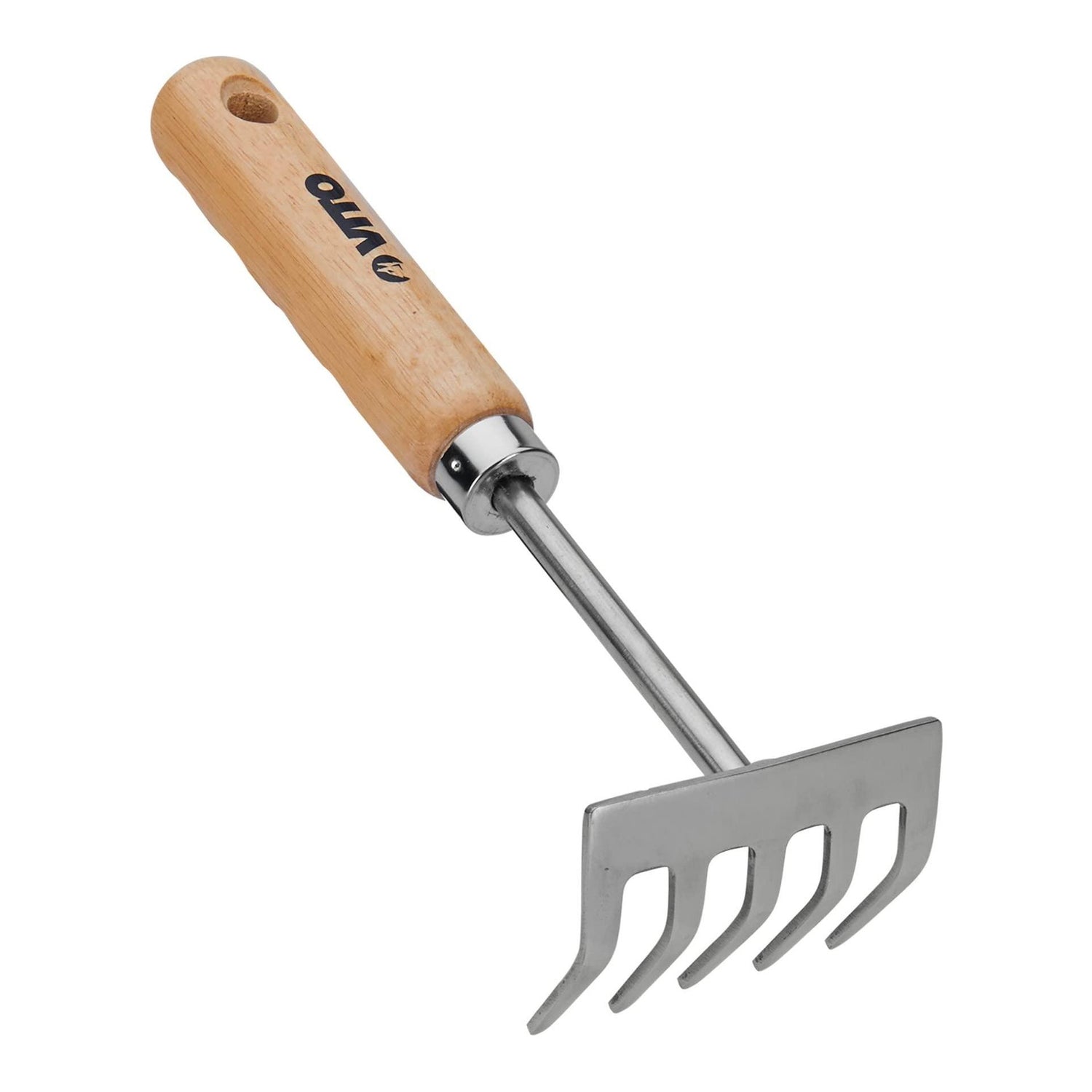 VITO Garden - Kleine Harke aus Edelstahl - Rechen mit Holzstiel - Laubrechen, Rasenrechen, Gartenharke, Handrechen, Handharke, Kleinfächerbesen mit 5 Zinken - Tools.de TP Profishop GmbH