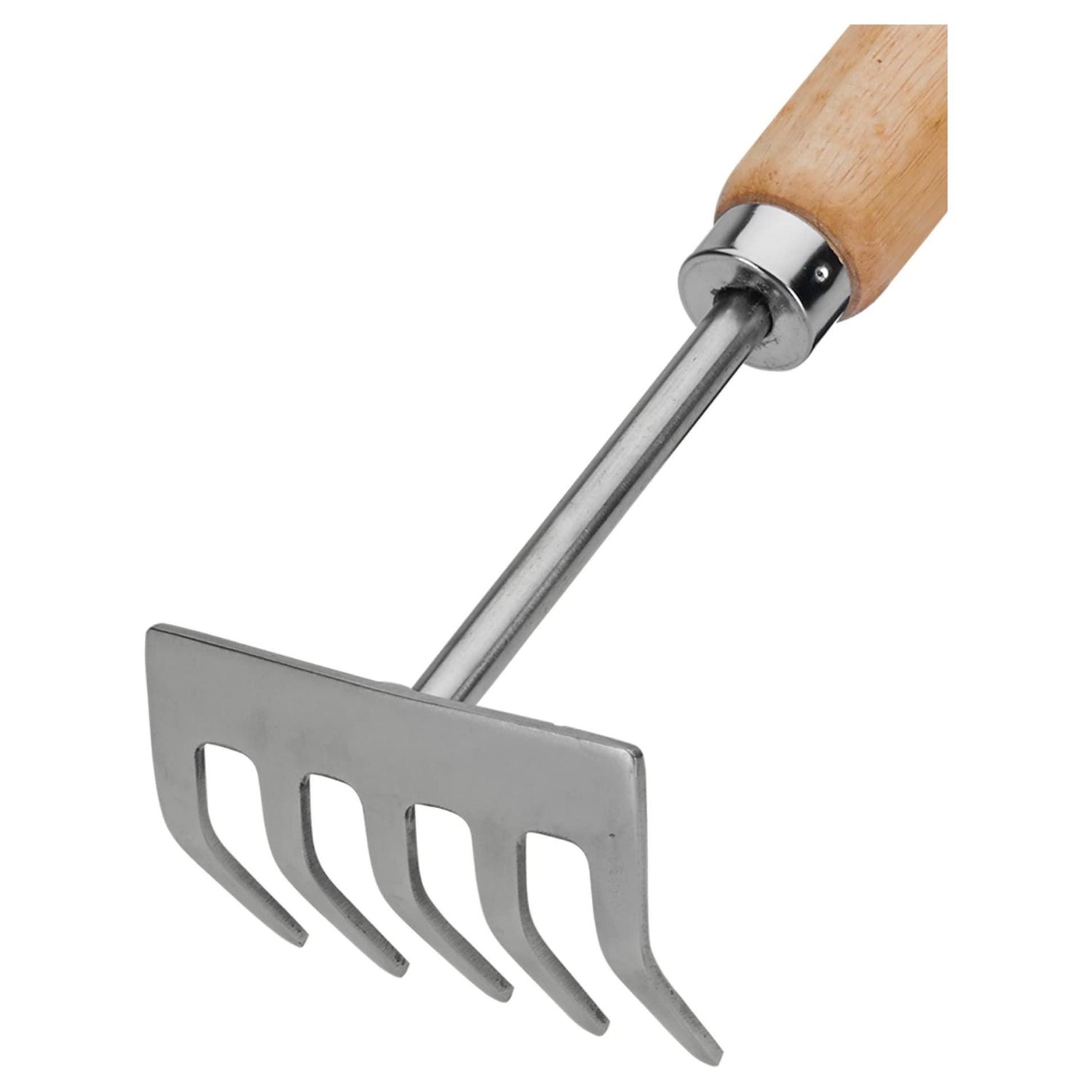 VITO Garden - Kleine Harke aus Edelstahl - Rechen mit Holzstiel - Laubrechen, Rasenrechen, Gartenharke, Handrechen, Handharke, Kleinfächerbesen mit 5 Zinken - Tools.de TP Profishop GmbH