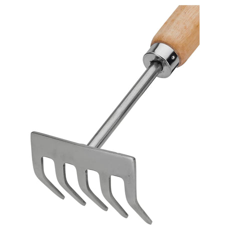 VITO Garden - Kleine Harke aus Edelstahl - Rechen mit Holzstiel - Laubrechen, Rasenrechen, Gartenharke, Handrechen, Handharke, Kleinfächerbesen mit 5 Zinken - Tools.de TP Profishop GmbH