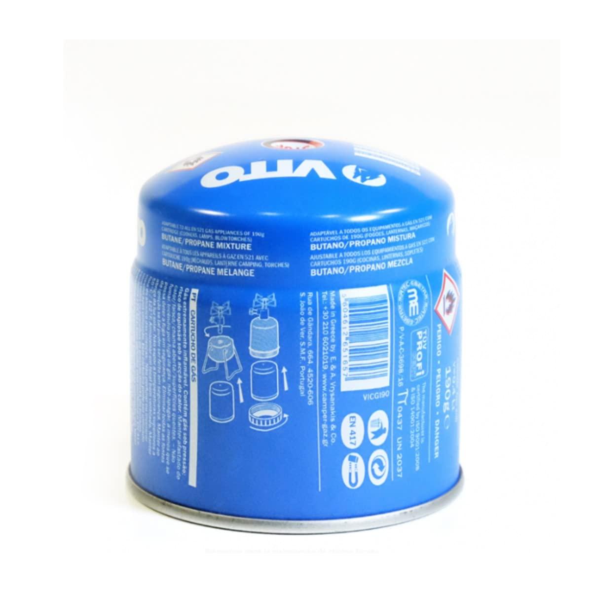 VITO Gaskartusche mit Ventil VICG190 mit Gasblockiersystem/Sicherheitsstop, Gasart: Butan, Kapazität 190 Gramm, Schraubkartusche - Tools.de TP Profishop GmbH