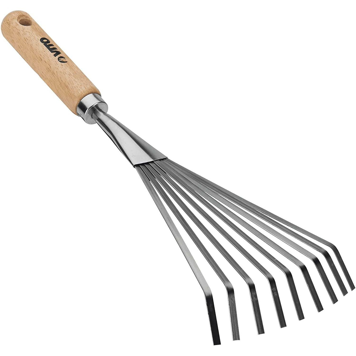 VITO Handrechen aus Edelstahl mit Holzgriff, Fächerbesen für Garten - Kleinrechen für Laub, Unkraut und Grasschnitt - Fächerbreite 13 cm Gesamtlänge 40cm - Elastische Zinken - VIVRM - Tools.de TP Profishop GmbH