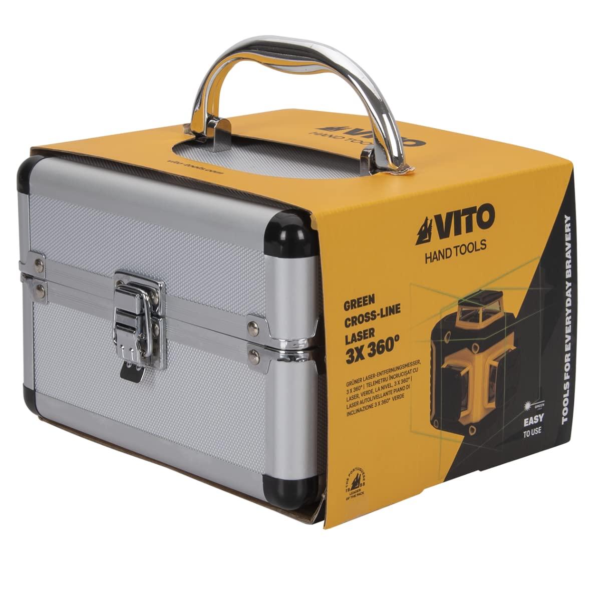 VITO Kreuzlinienlaser Grün 3x360°,selbst nivellierender Linienlaser/Nivelliergerät, manueller Modus ab 4°, Arbeitsbereich: 20m, 3h Arbeitszeit, 1/4"-20 Innengewinde, IP54 - (VILAPHVT20V) - Tools.de TP Profishop GmbH