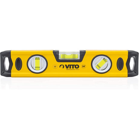 VITO Magnetische Aluminium-Wasserwaage -25cm Lang - rundum ablesbar - Antischock Seitenanschläge - 3 Blasen: lotrecht, waagerecht und 45 Grad - Maße:250 x 55 x 22 mm - VINAL25 - Tools.de TP Profishop GmbH