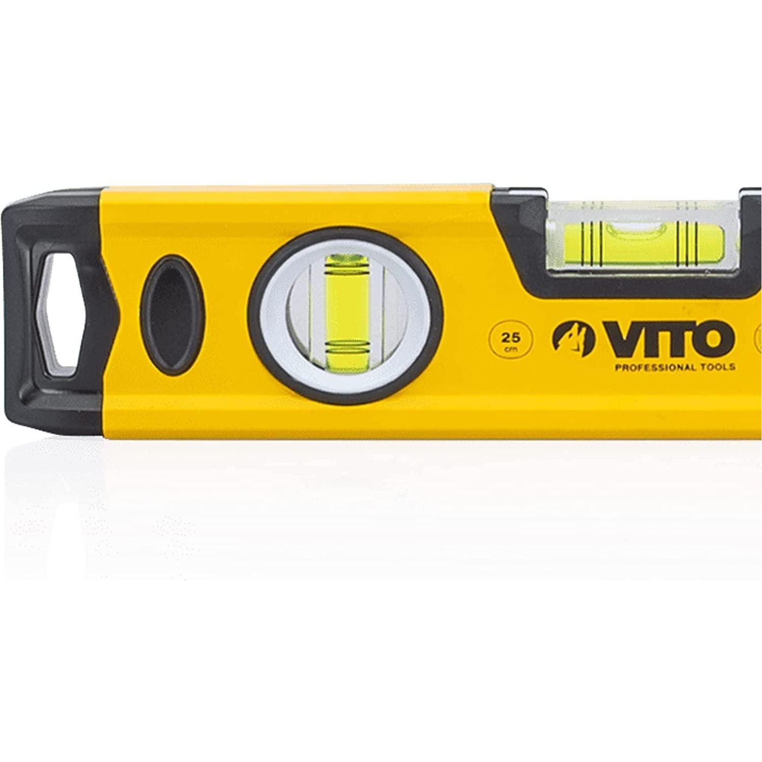 VITO Magnetische Aluminium-Wasserwaage -25cm Lang - rundum ablesbar - Antischock Seitenanschläge - 3 Blasen: lotrecht, waagerecht und 45 Grad - Maße:250 x 55 x 22 mm - VINAL25 - Tools.de TP Profishop GmbH