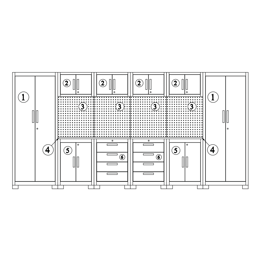 VITO Männerküche - Garagenmöbel, Werkstatteinrichtung Set mit Schubladen 16-tlg ca. 395x50x200cm, Werkzeugschrank, Werkbank mit Holzarbeitsplatte - Tools.de TP Profishop GmbH